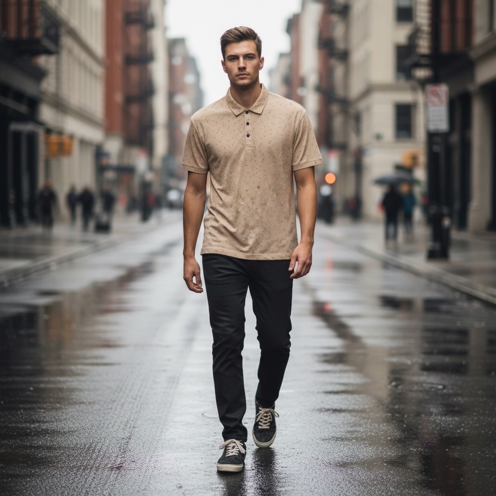 VRST Mens Tan Geometric‎ Cross Print Performance Polo Shirt Large RN104141